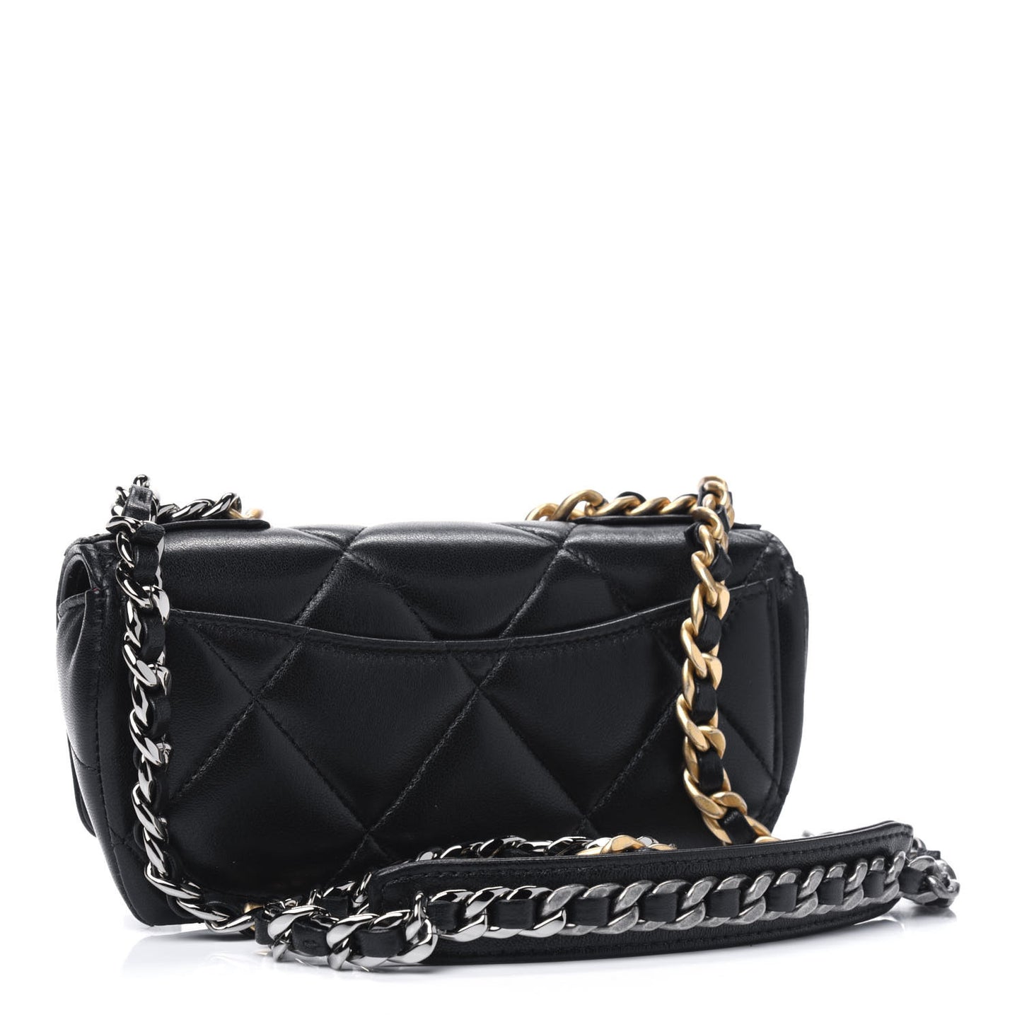 Goatskin Quilted Chanel 19 Glasses Case With Chain Black