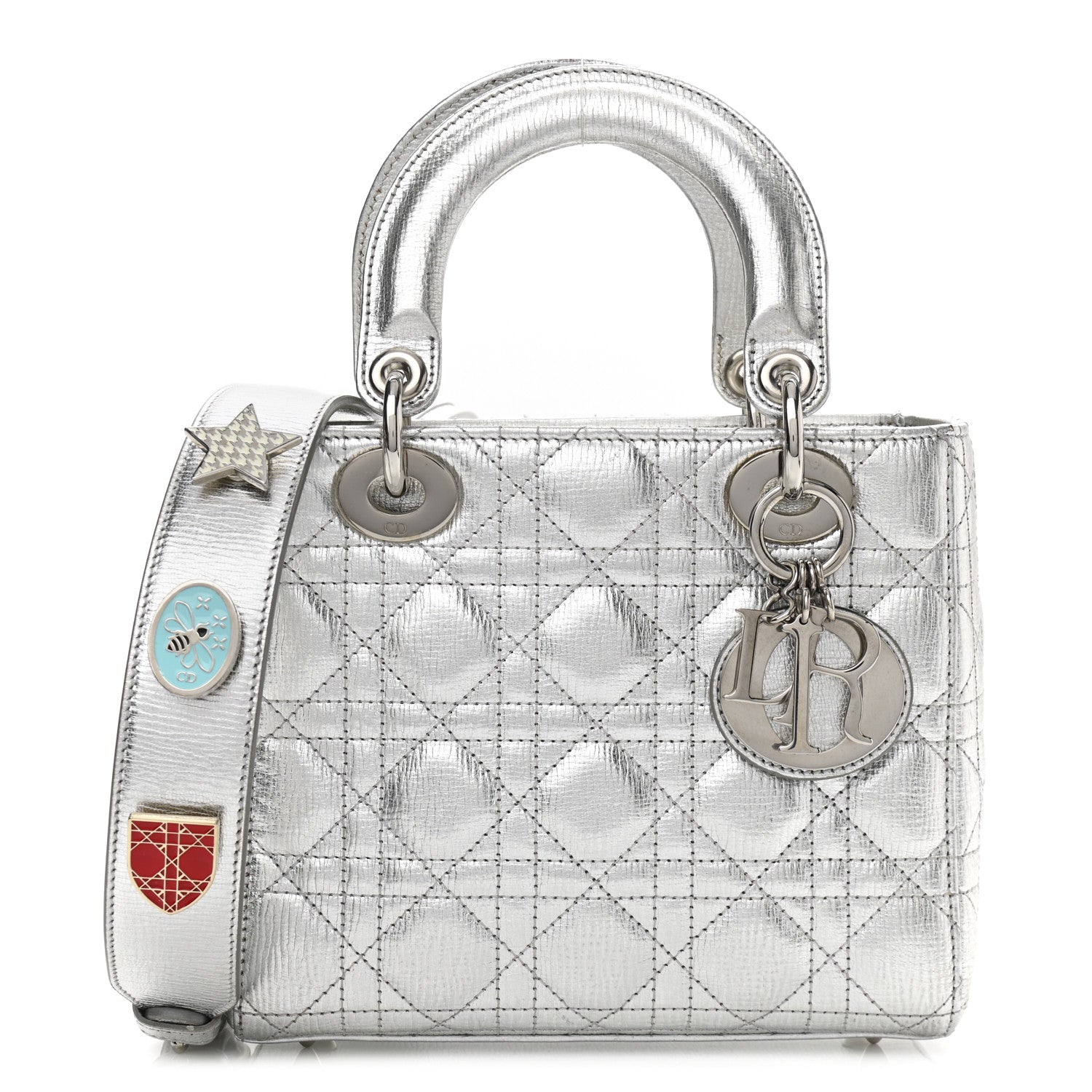 Christian Dior Metallic Grained Calfskin Cannage Small Lucky Badges My Lady Dior Silver 1 of 11