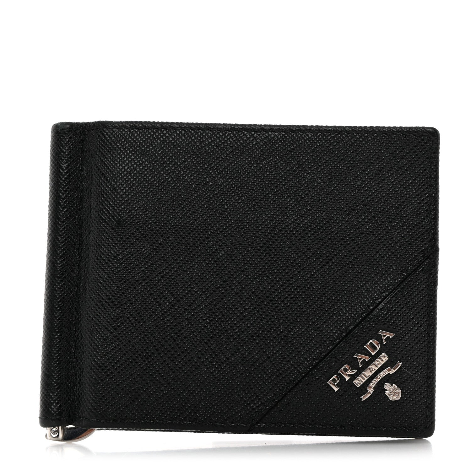Prada Saffiano Money Clip Bi-Fold Wallet Black 1 of 7