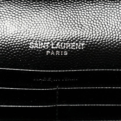 Saint Laurent Grain De Poudre Matelasse Chevron Monogram Chain Wallet Black 6 of 9
