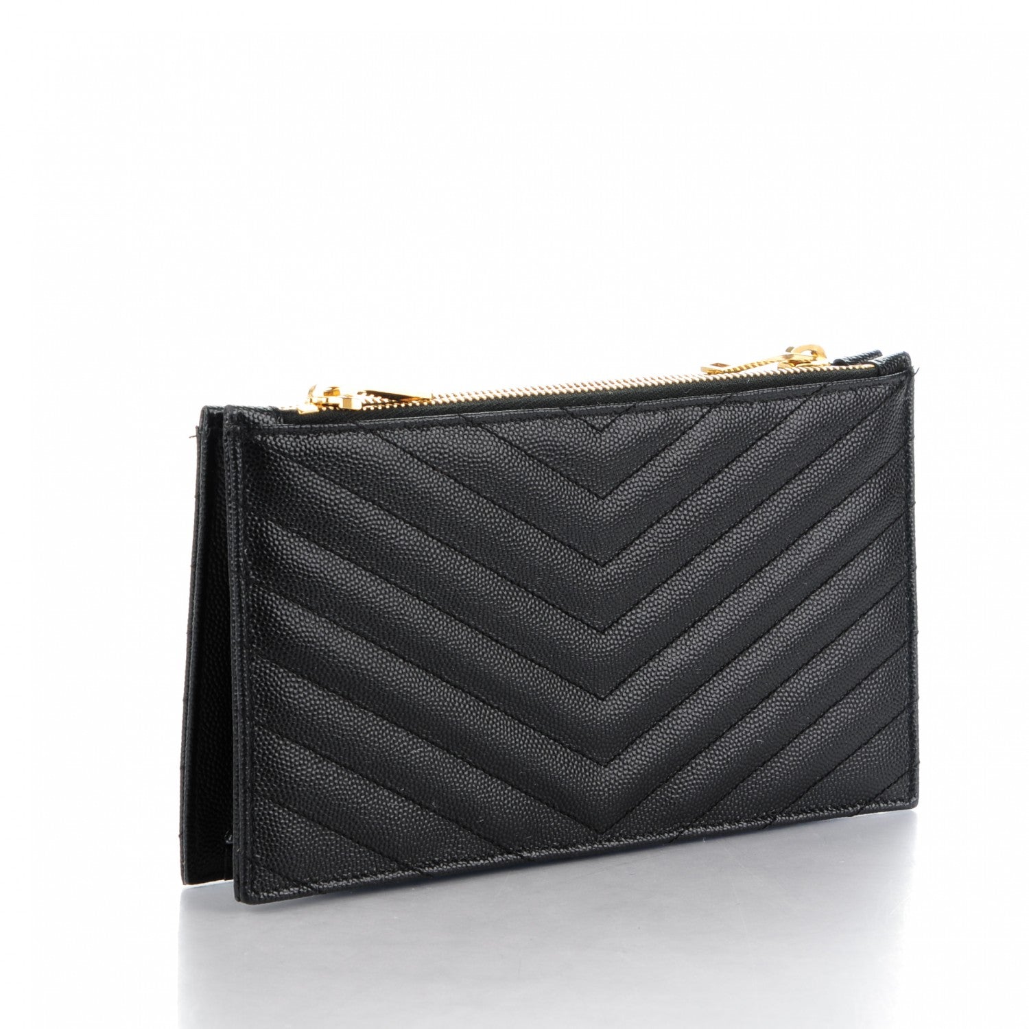 Saint Laurent Grain De Poudre Matelasse Chevron Monogram Double Zip Wallet Black 3 of 7