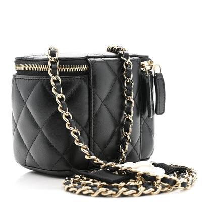 Chanel Lambskin Quilted Mini Camellia Bow Vanity Case With Chain Black 3 of 10