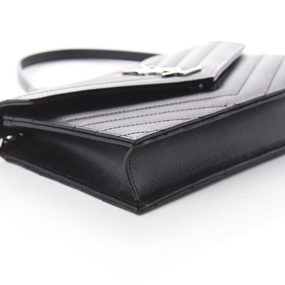 Saint Laurent Grain De Poudre Matelasse Chevron Monogram Envelope Chain Wallet Black 5 of 7