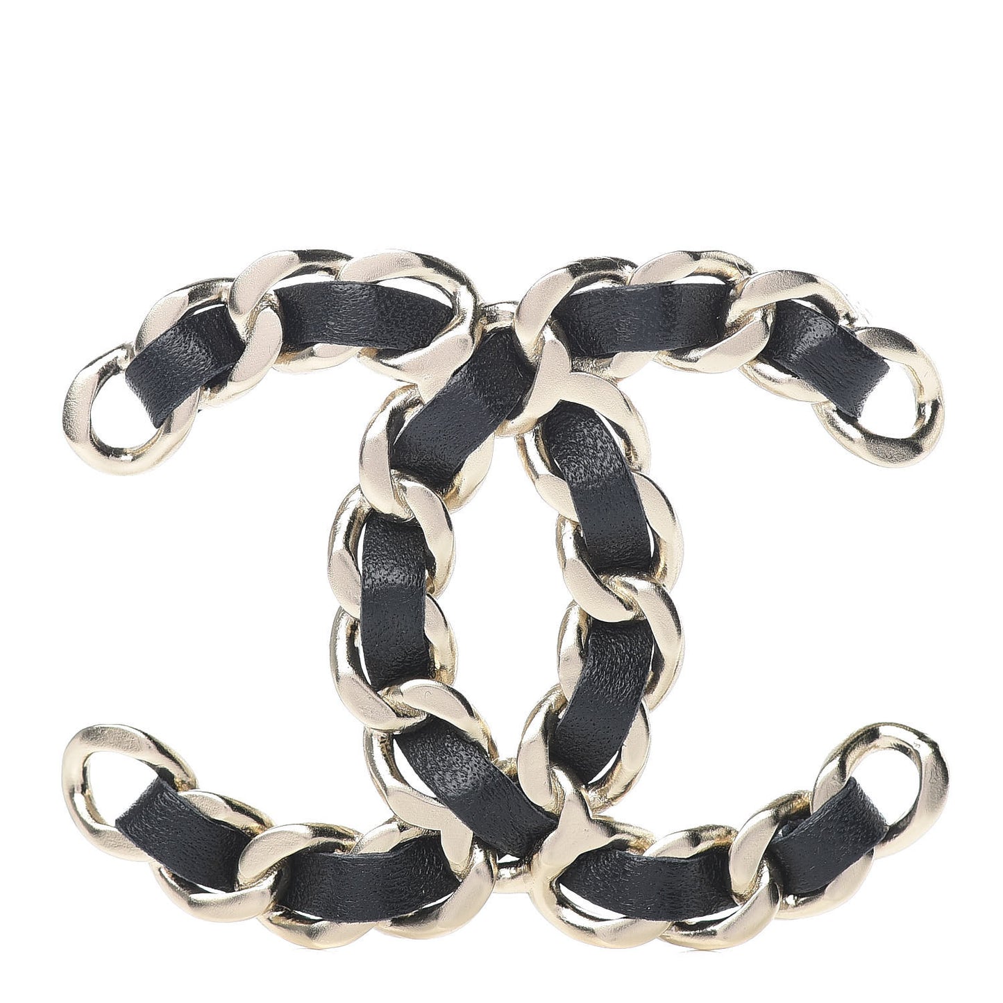 Lambskin Chain CC Brooch Black Gold
