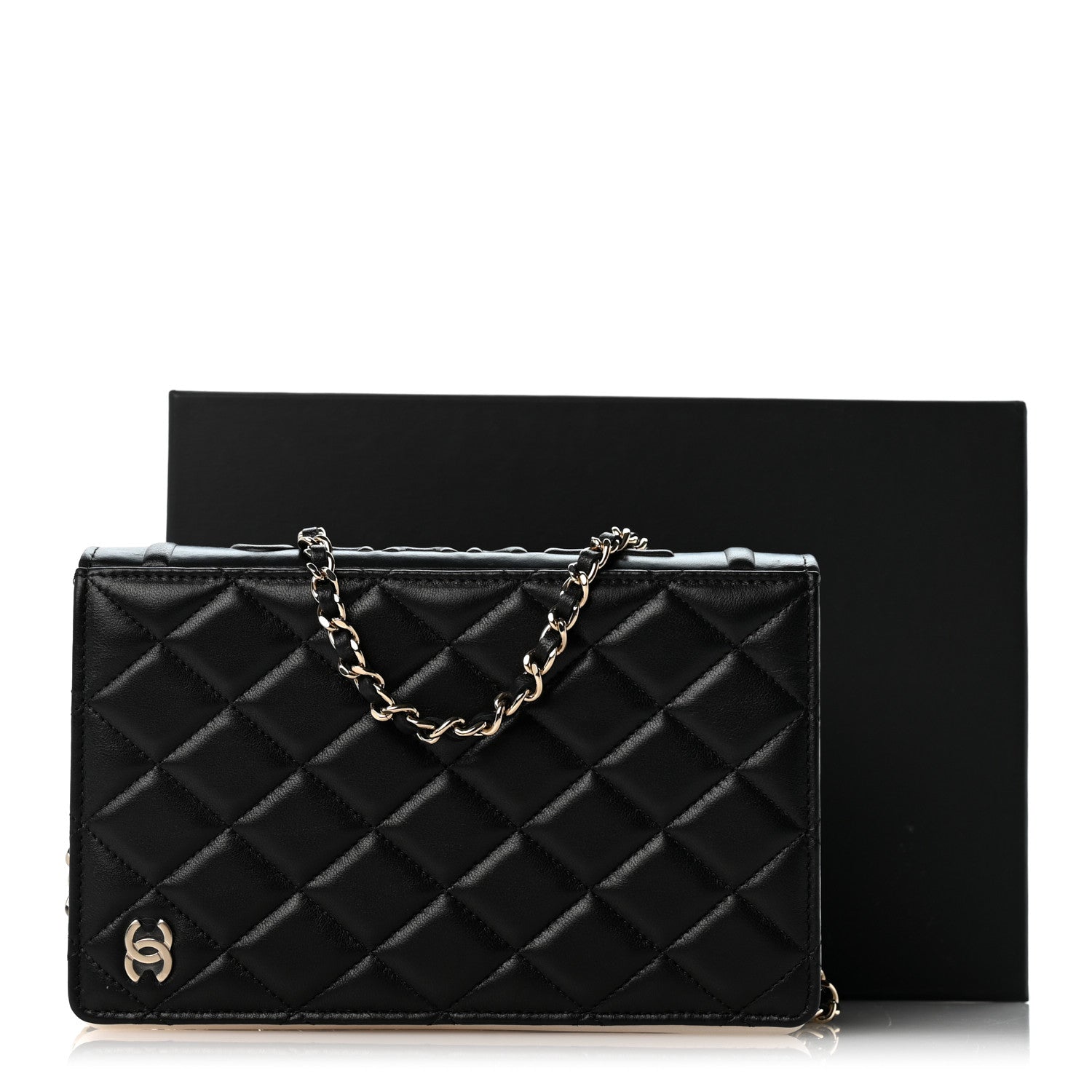 Chanel Lambskin Quilted Book Wallet On Chain WOC Black 12 of 12