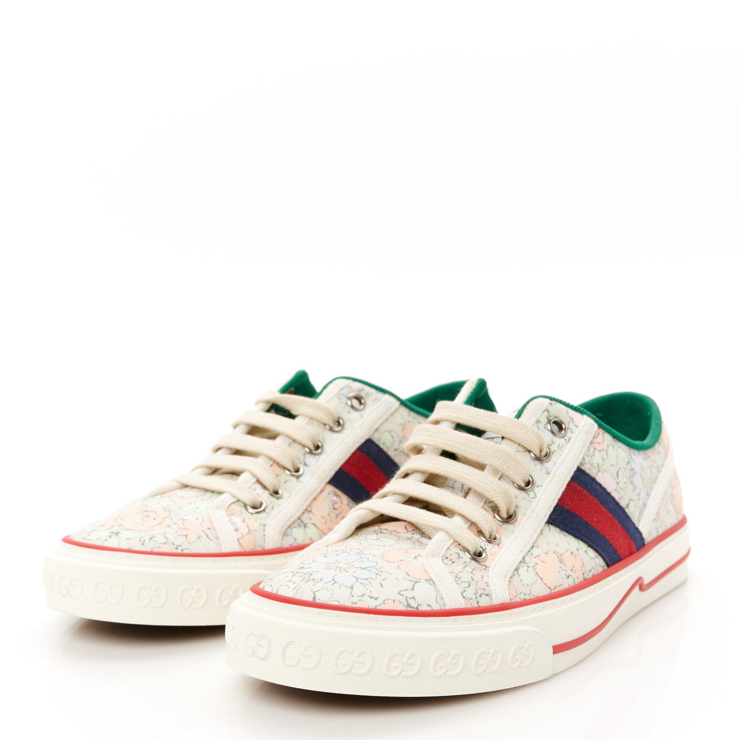 Gucci X LIBERTY OF LONDON Canvas Web Tracy Print Womens 1977 Tennis Sneakers 39 Mint Peach Mystic White 4 of 9