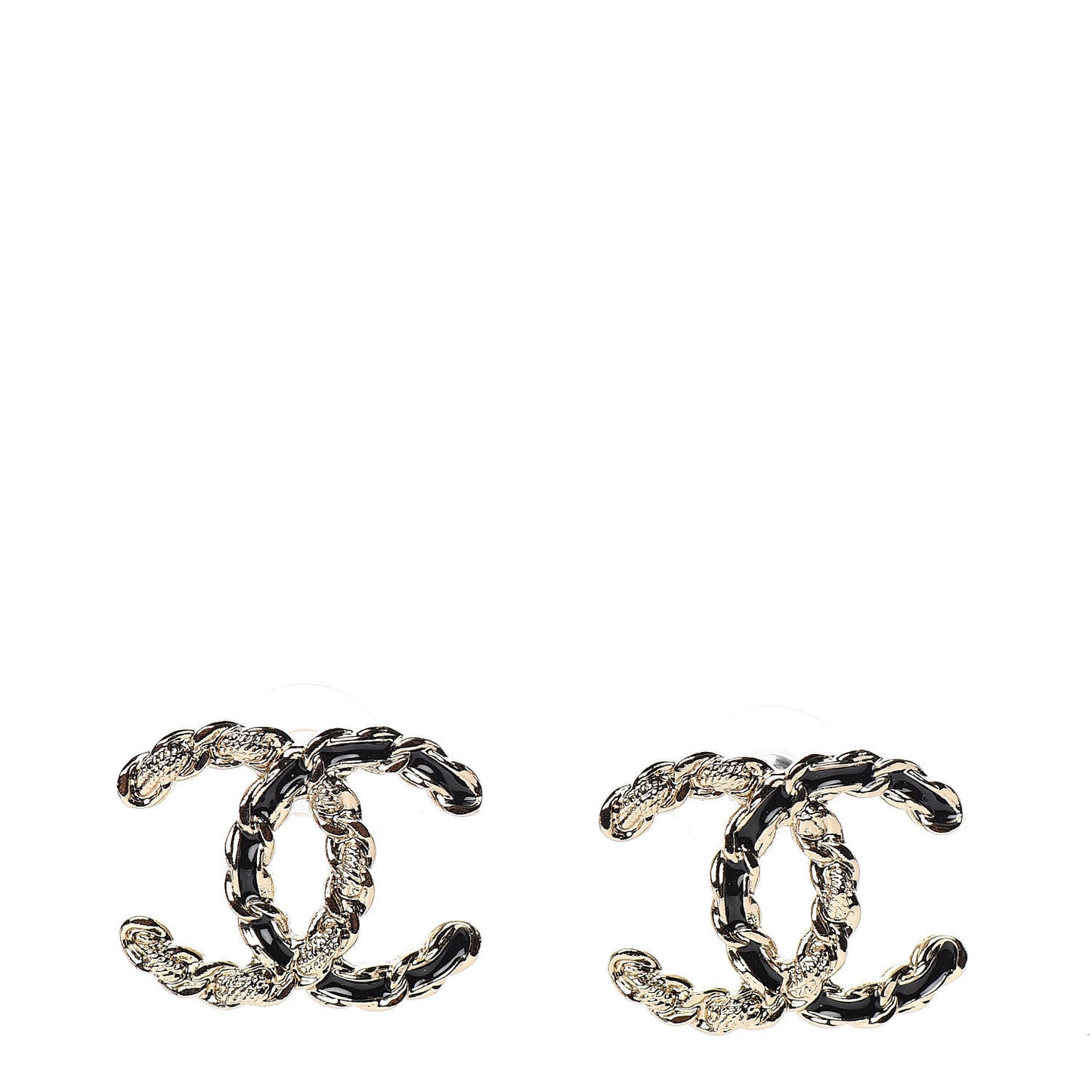 Enamel Metal Chain French New Wave CC Earrings Black Gold