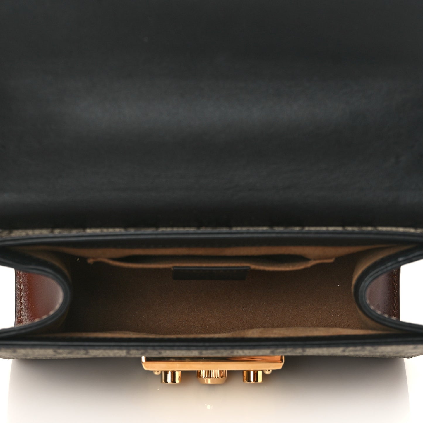 GG Supreme Monogram Calfskin Small Padlock Shoulder Bag Beige Black Cuir