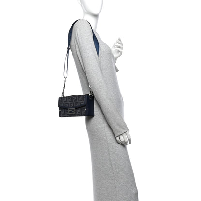 Fendi Recycled Fabric Jacquard Vitello King FF 1974 Baguette Soft Trunk  Blue 2 of 9
