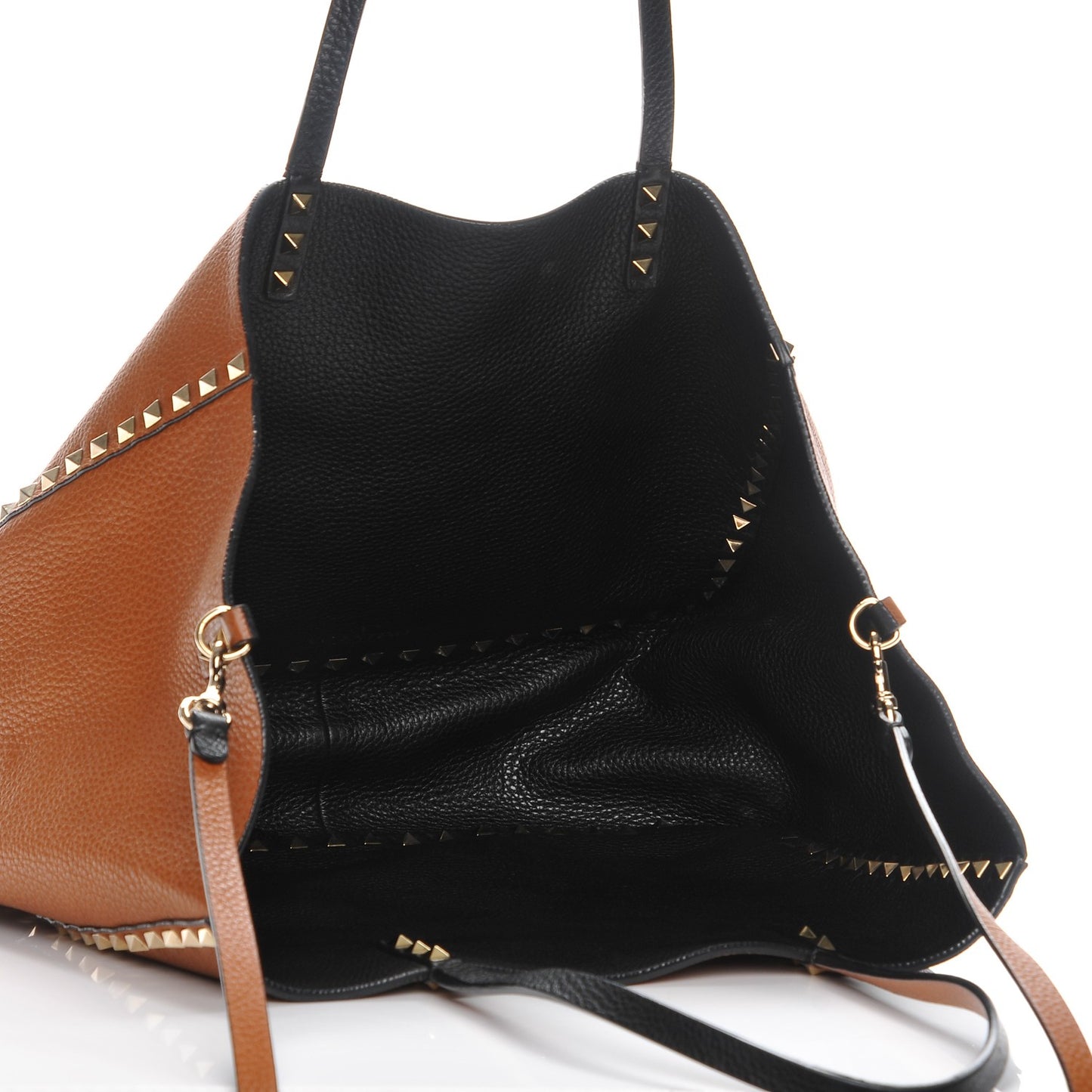 Pebbled Calfskin Medium Rockstud Reversible Tote Black Light Cuir