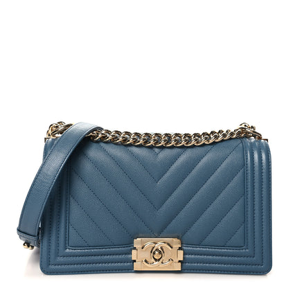 Chanel Caviar Chevron Quilted Medium Boy Flap Blue 1 of 11