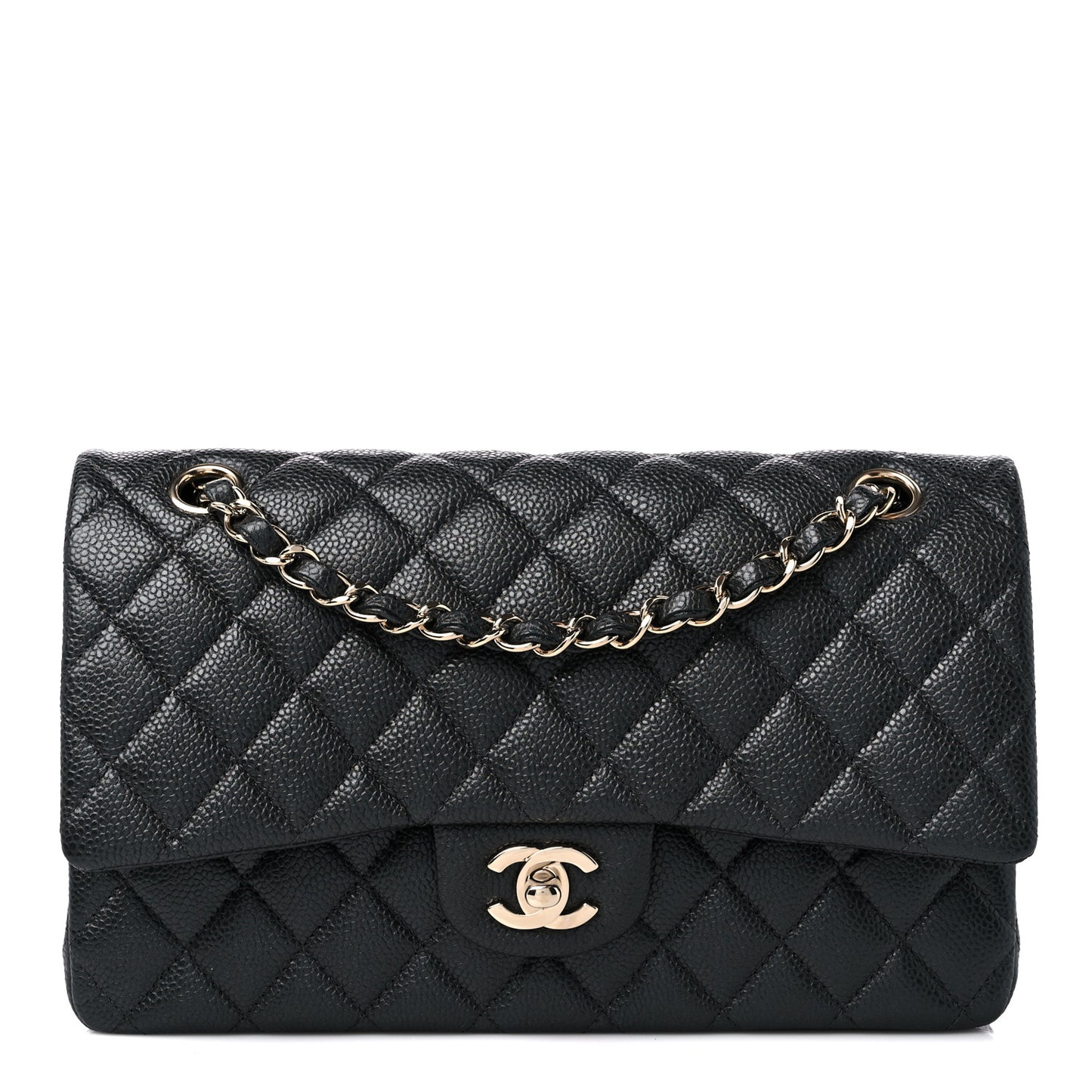 Metallic Caviar Quilted Medium Double Flap Dark Grey