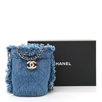 Chanel Denim Quilted Mood Mini Bucket With Chain Blue Multicolor 20 of 21