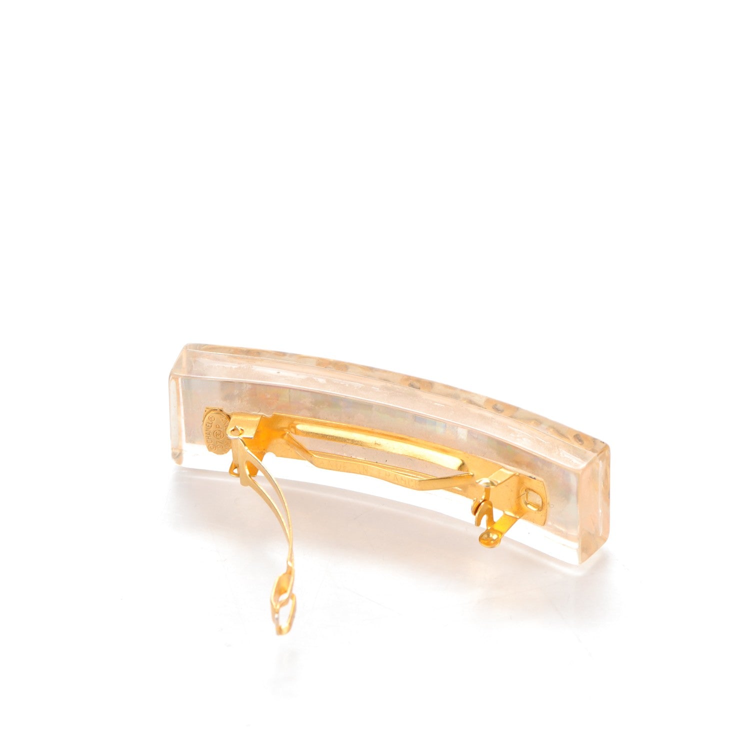 Chanel Resin CC Hair Clip Barrette Transparent Gold 3 of 5