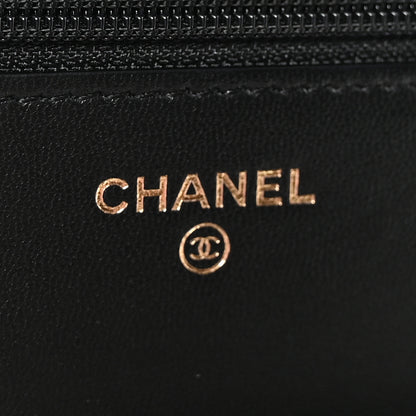 Chanel Lambskin Quilted Pearl Crown Wallet On Chain WOC Black 6 of 12
