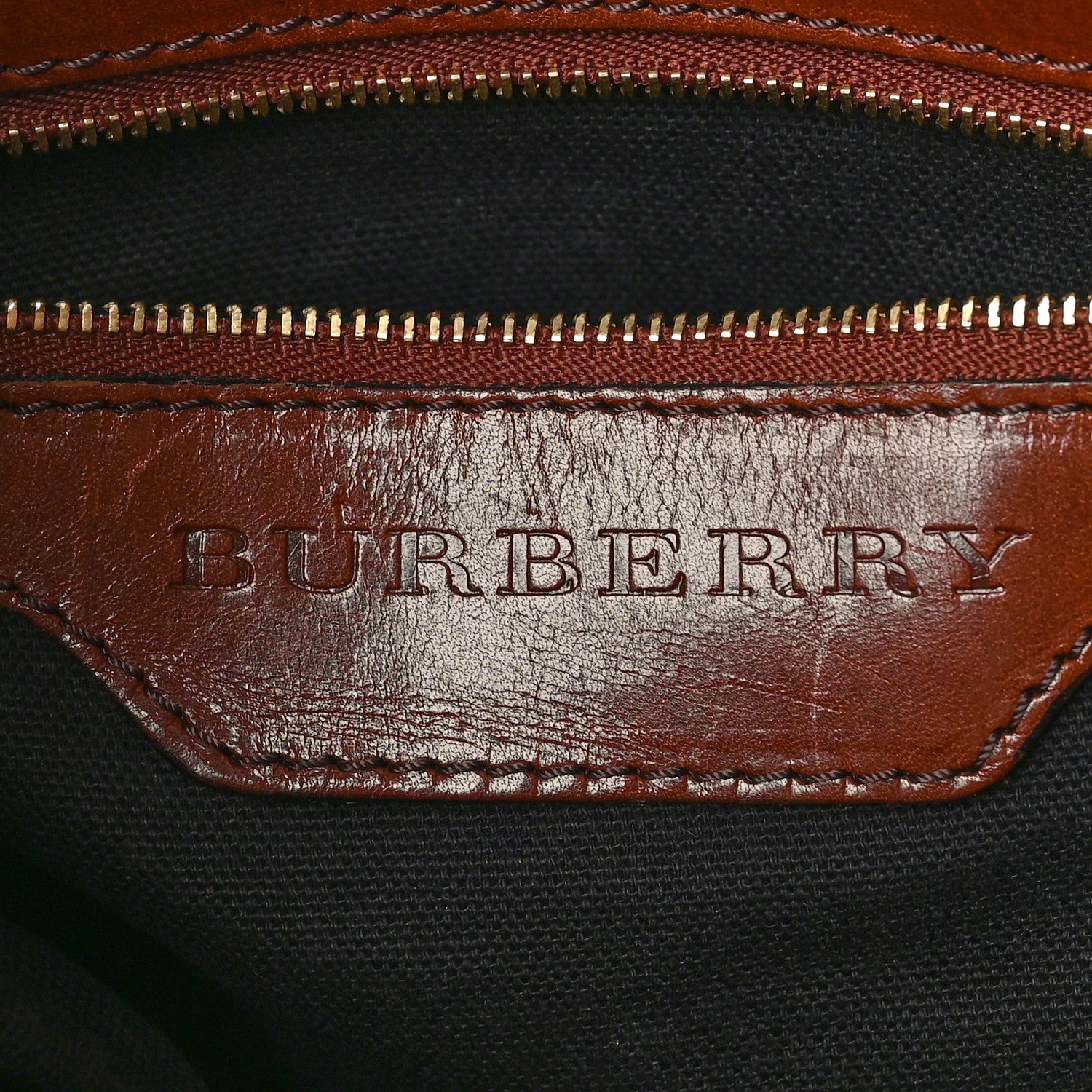 Burberry Bridle Calfskin House Check Medium Whipstitch Tote Dark Tan 5 of 16