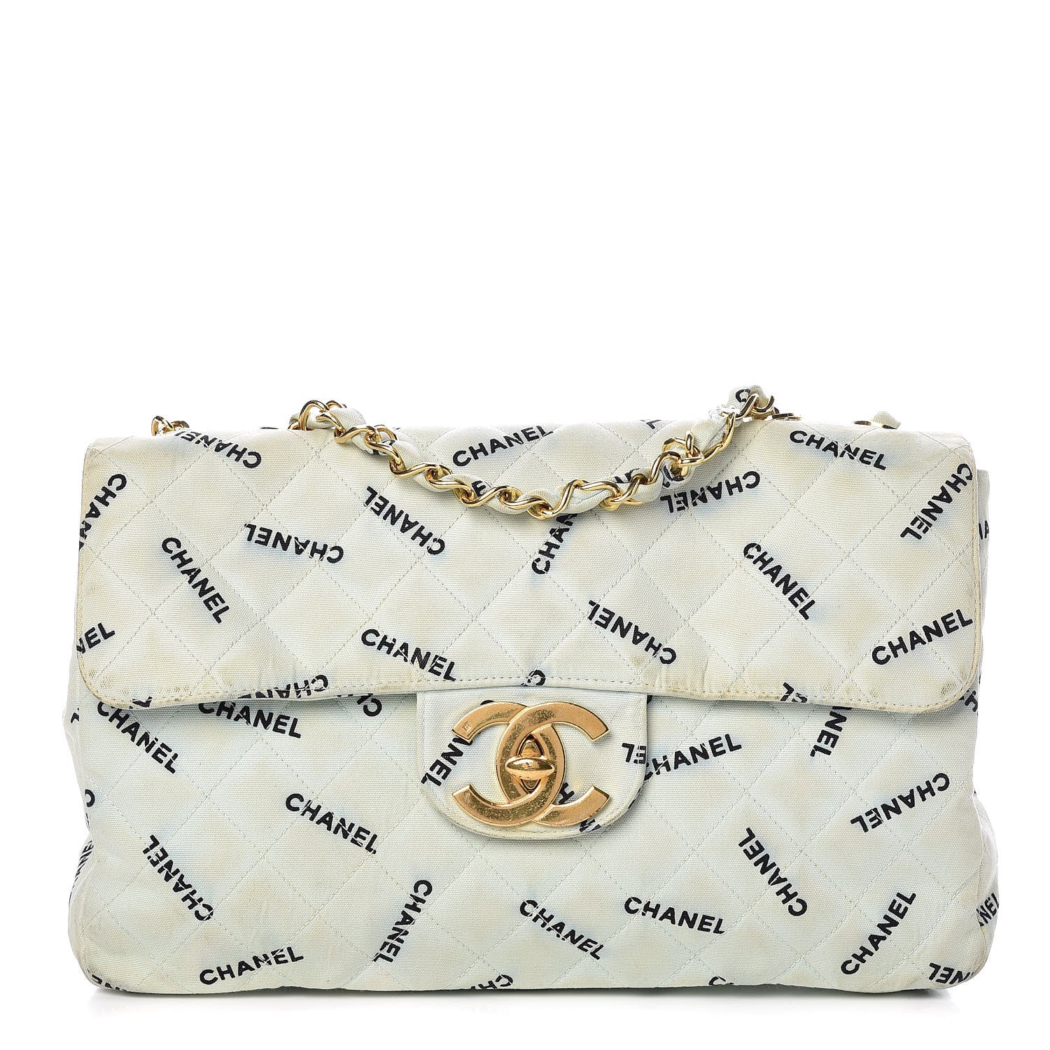 Chanel Canvas Quilted XL Jumbo Single Flap Green 1 of 21