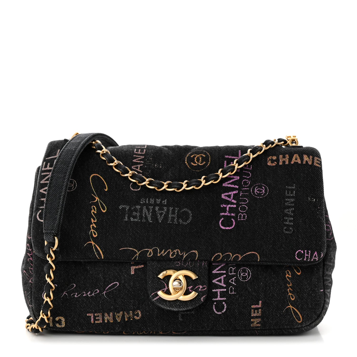 Chanel Denim Quilted Denim Mood Large Flap Black Multicolor 1 of 12