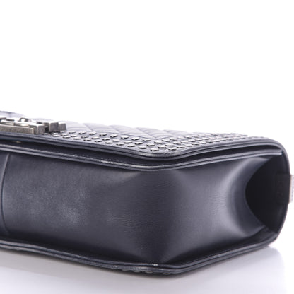 Chanel Faded Calfskin Quilted Medium Studded Boy Flap Black 8 of 10