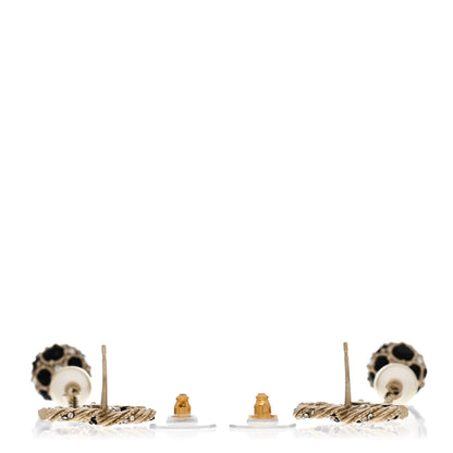 Chanel Crystal Pearl CC Ball Chain Drop Earrings Gold Black 3 of 4