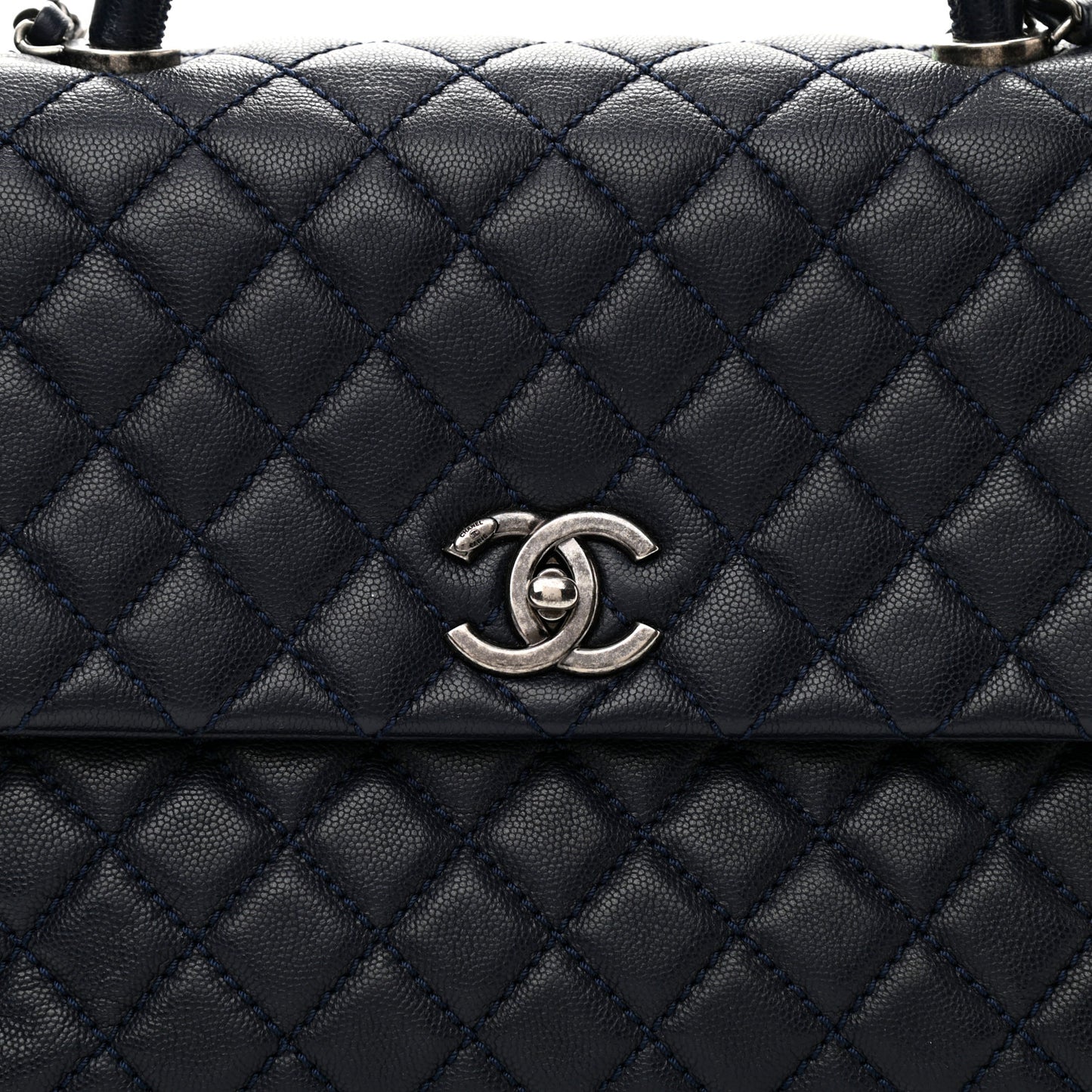 Caviar Quilted Medium Coco Handle Flap Navy Blue