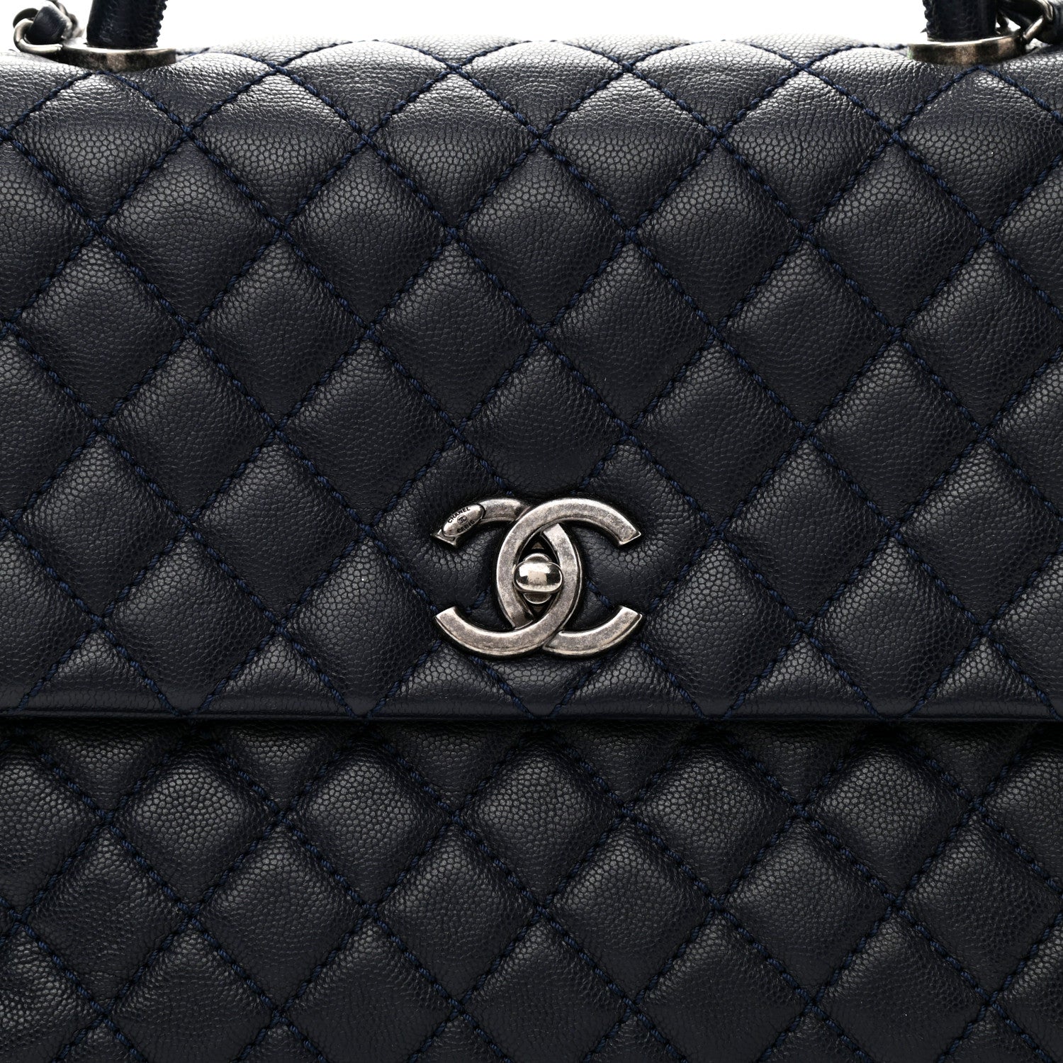 Chanel Caviar Quilted Medium Coco Handle Flap Navy Blue 7 of 9