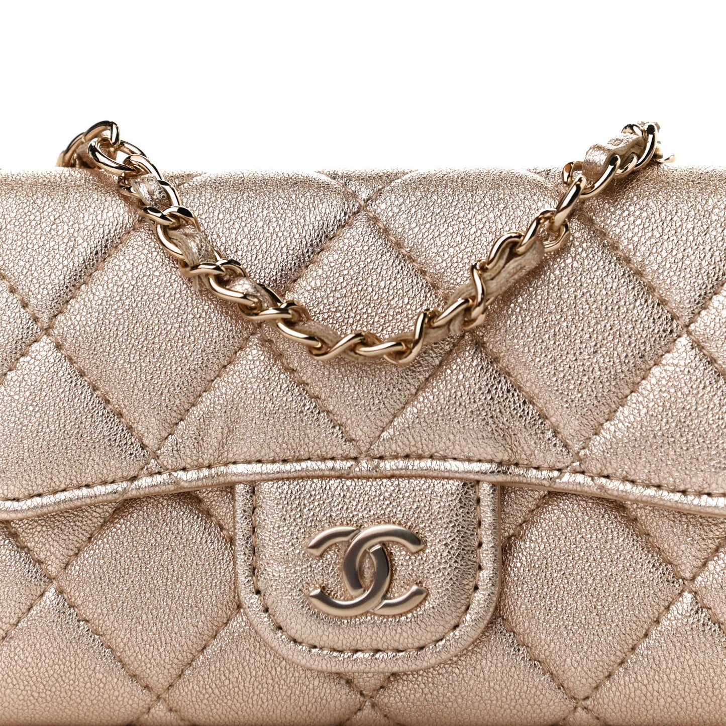 Metallic Lambskin Quilted Belt Bag Gold