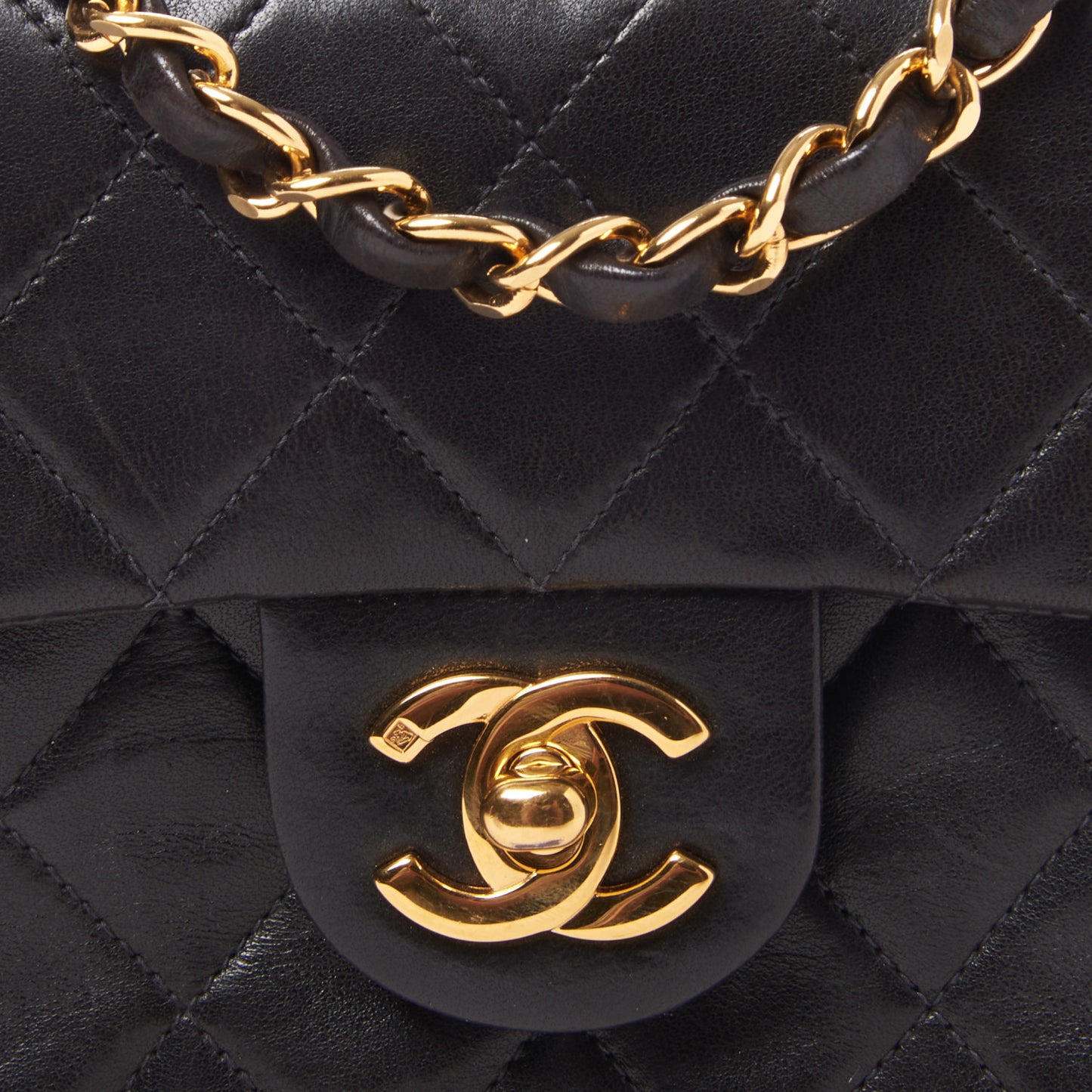Lambskin Quilted Mini Square Flap Black