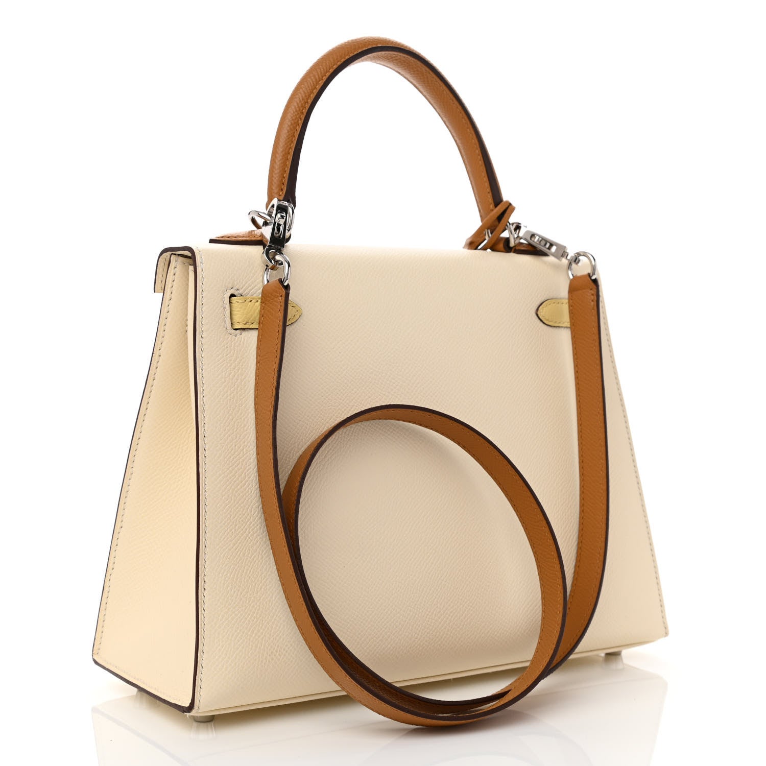 Hermes Epsom Tri-Color Kelly Sellier 25 Nata Jaune Poussin Sesame 3 of 11