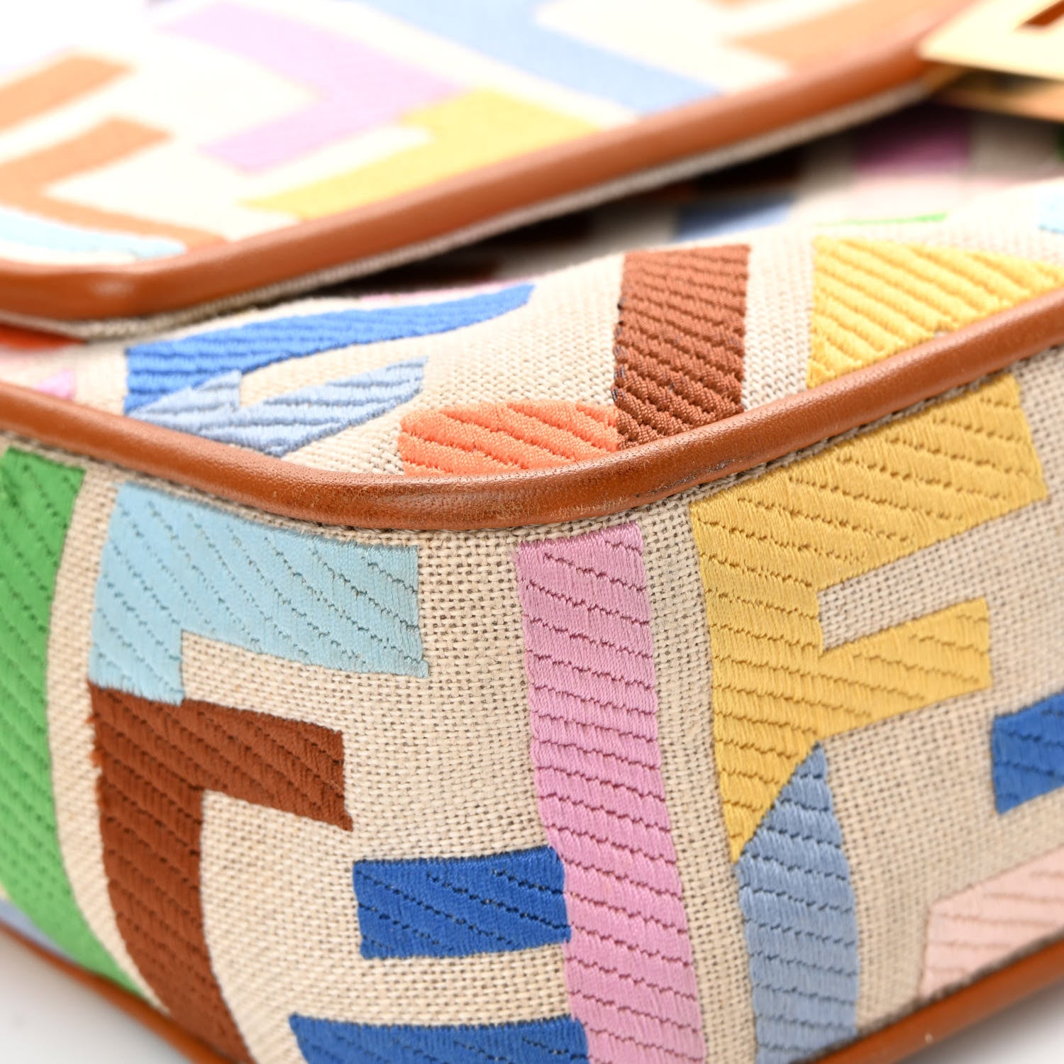 Fendi Kuban Canvas Vitello King FF Embroidered Baguette Grezzo Multicolor 9 of 16
