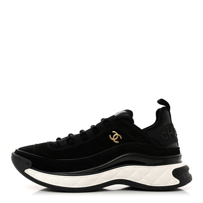 Chanel Suede Calfskin Nylon Grosgrain CC Sneakers 37.5 Black 1 of 9