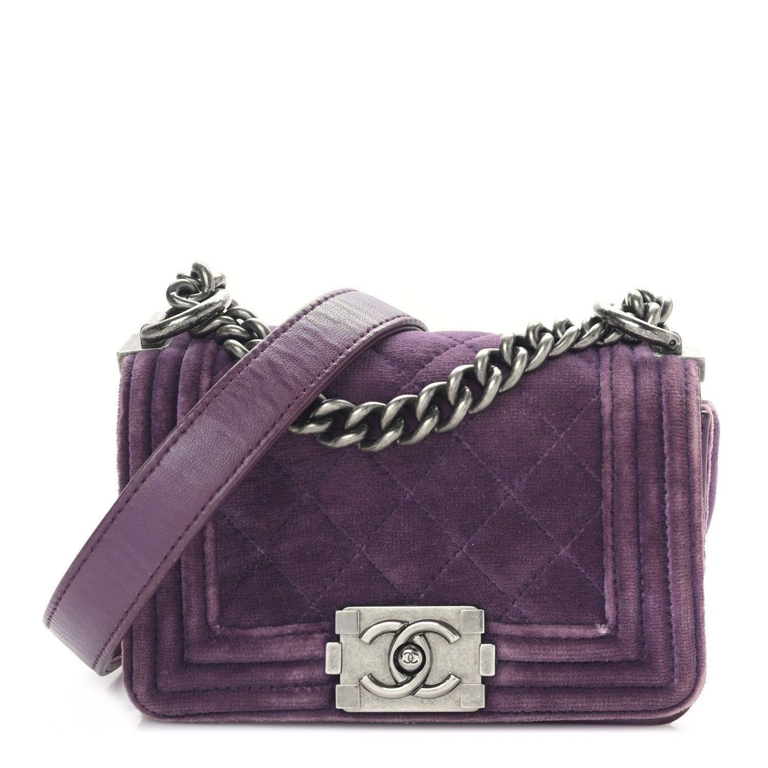 Chanel Velvet Quilted Mini Boy Flap Purple 1 of 9