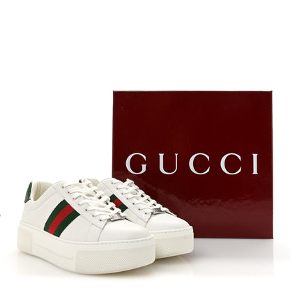 Gucci Ultralight Plume Calfskin Web Womens Ace Platform Sneakers 38.5 White 10 of 10