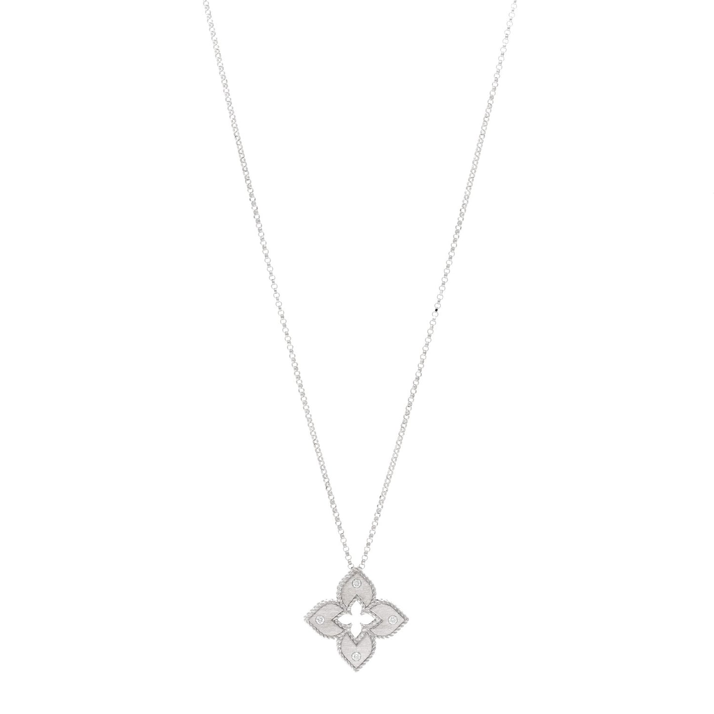 18K White Gold Diamond Petite Venetian Princess Flower Pendant Necklace