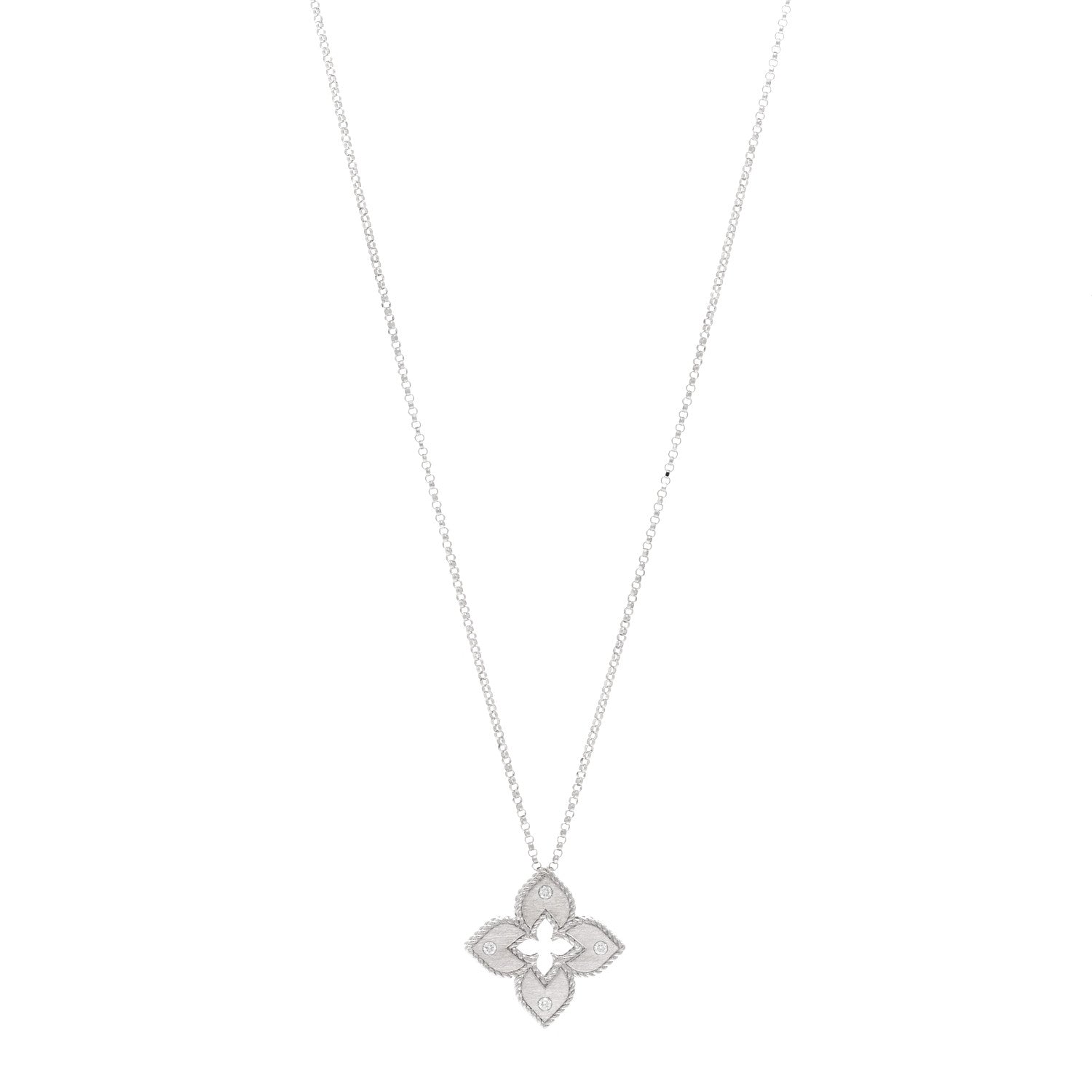 Roberto Coin 18K White Gold Diamond Petite Venetian Princess Flower Pendant Necklace 1 of 6