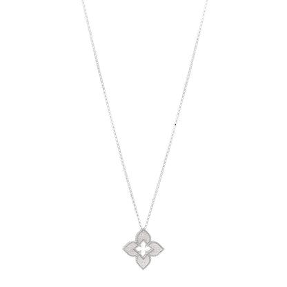 Roberto Coin 18K White Gold Diamond Petite Venetian Princess Flower Pendant Necklace 1 of 6