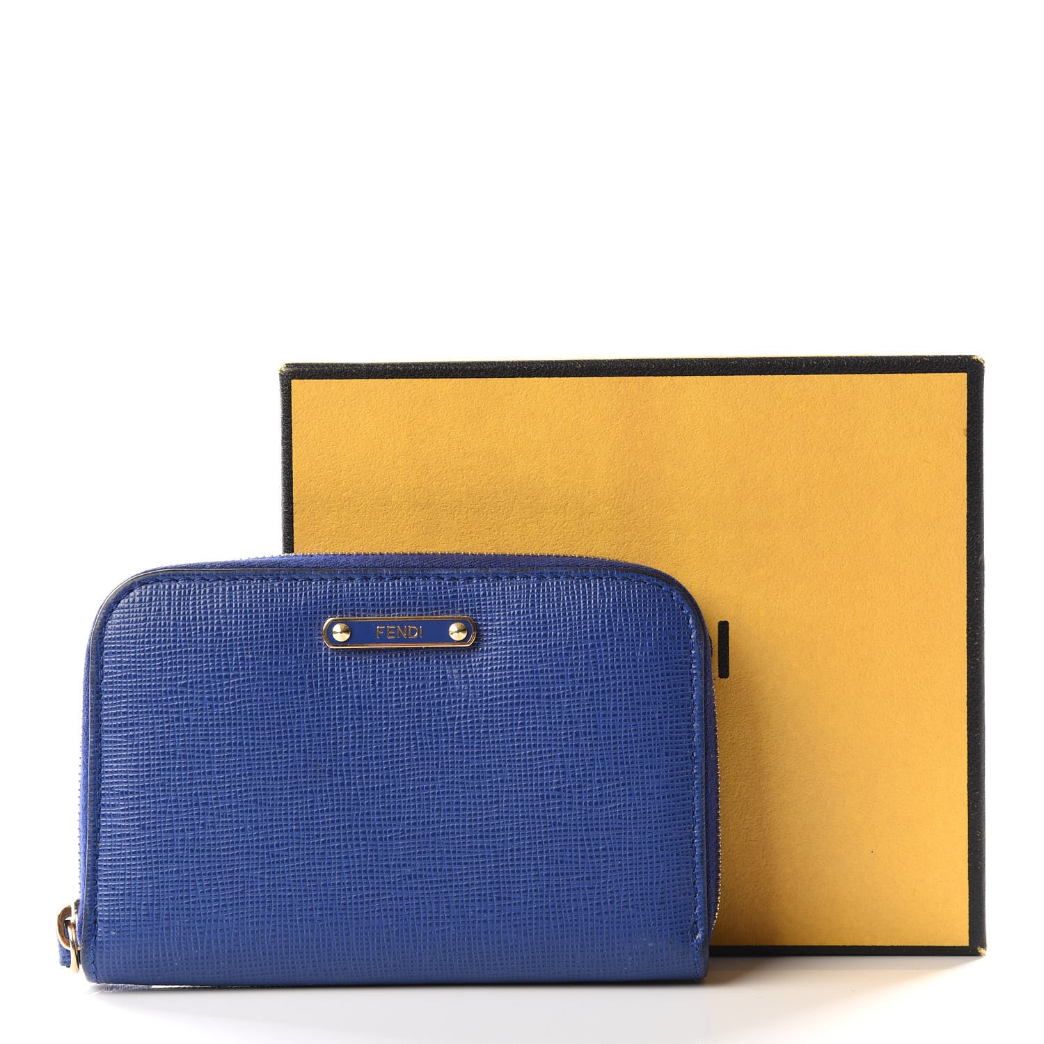 Fendi Vitello Elite Bi-Color Mini Zip Around Wallet Blue Neon Plaster 13 of 13