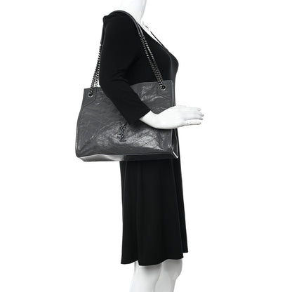 Saint Laurent Crinkled Calfskin Matelasse Monogram Medium Niki Shopper Tote Smog 2 of 10