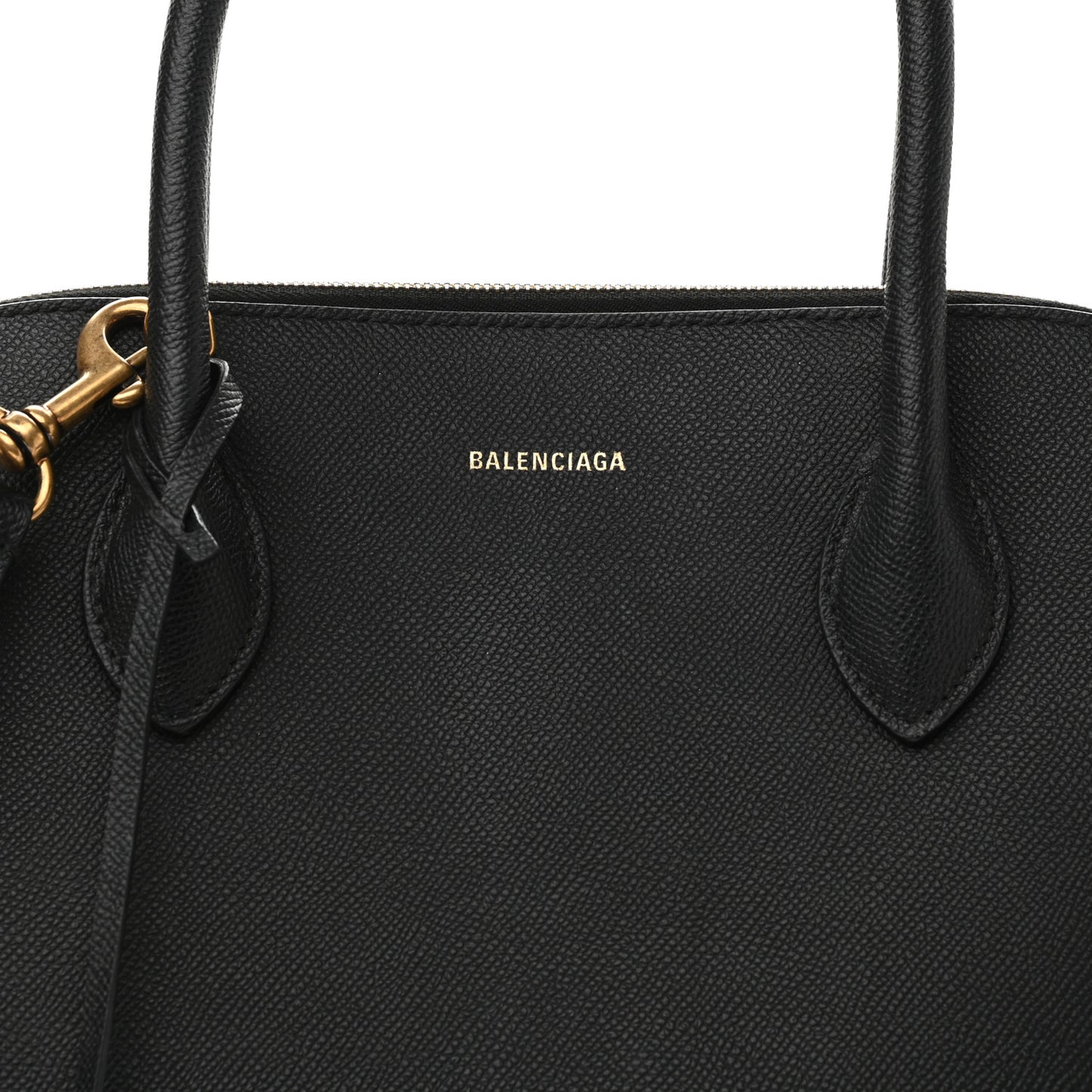 Signature Grained Calfskin Logo M Ville Top Handle Bag Black