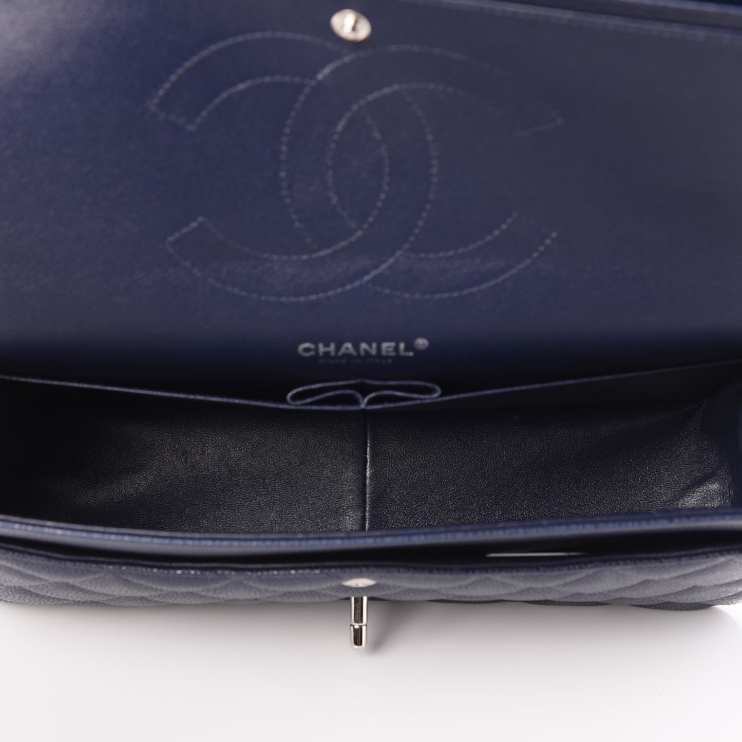 Caviar Quilted Jumbo Double Flap Navy Blue