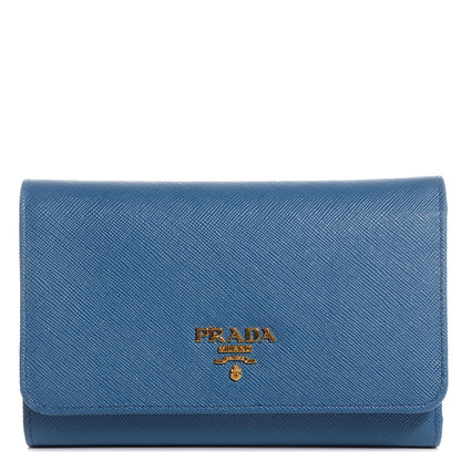 Prada Saffiano Metal Flap Wallet Cobalto 1 of 9