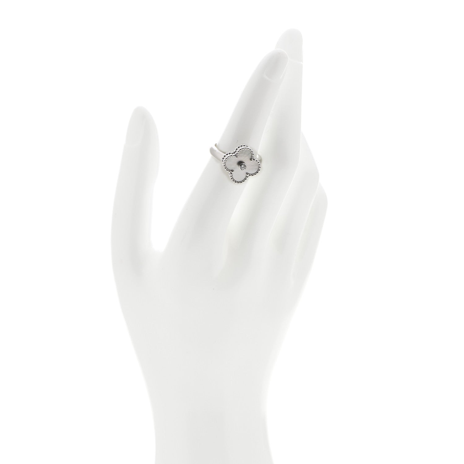 Van Cleef & Arpels 18K White Gold Diamond Mother of Pearl Vintage Alhambra Ring 52 6 2 of 6