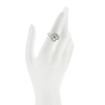 Van Cleef & Arpels 18K White Gold Diamond Mother of Pearl Vintage Alhambra Ring 52 6 2 of 6