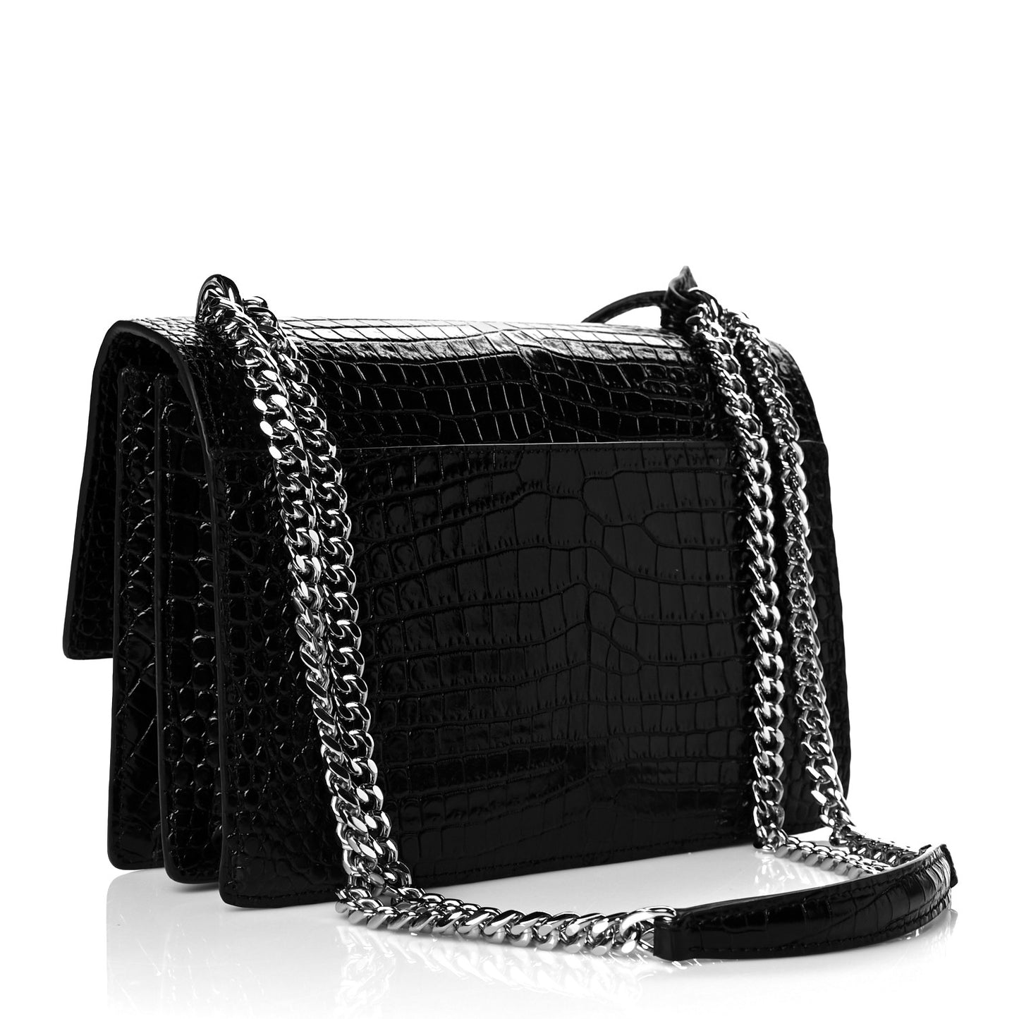 Calfskin Crocodile Embossed Medium Monogram Sunset Black