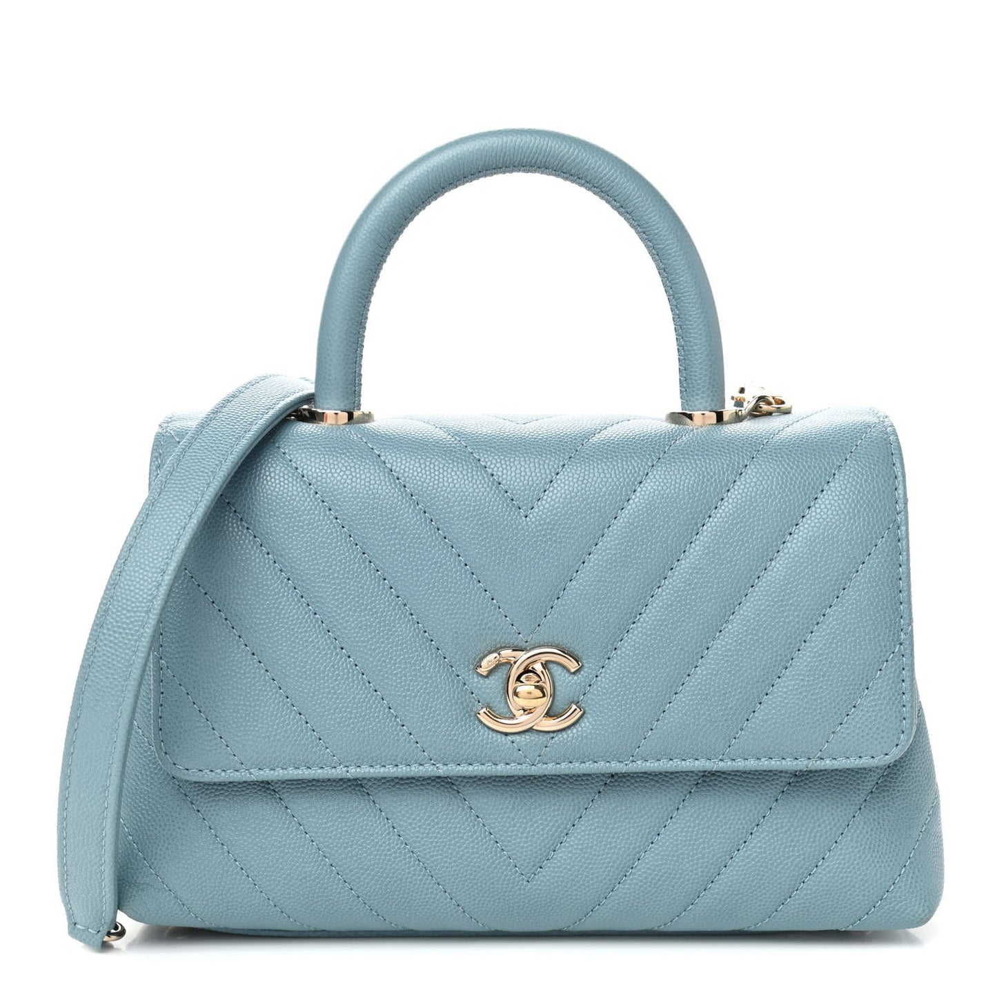 Caviar Chevron Quilted Mini Coco Handle Flap Sky Blue