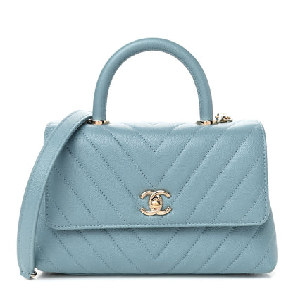 Chanel Caviar Chevron Quilted Mini Coco Handle Flap Sky Blue 1 of 4