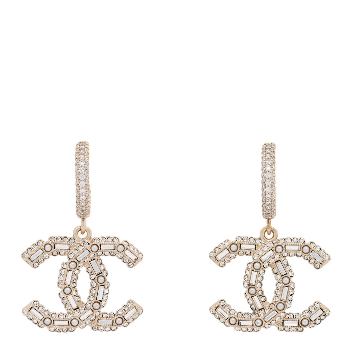 Crystal CC Drop Earrings Silver