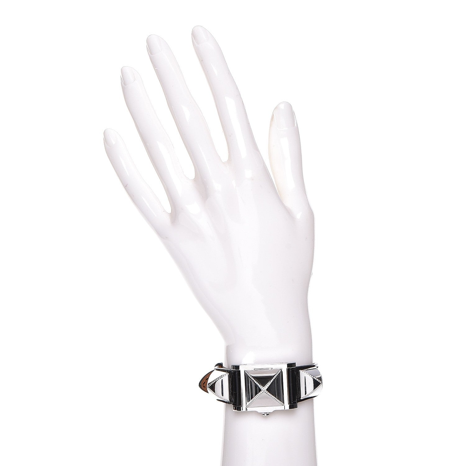 Hermes Stainless Steel Alligator Diamond 23mm Medor Quartz Watch Noir 2 of 9