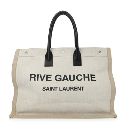 Saint Laurent Linen Calfskin Rive Gauche Tote Optic White 1 of 9