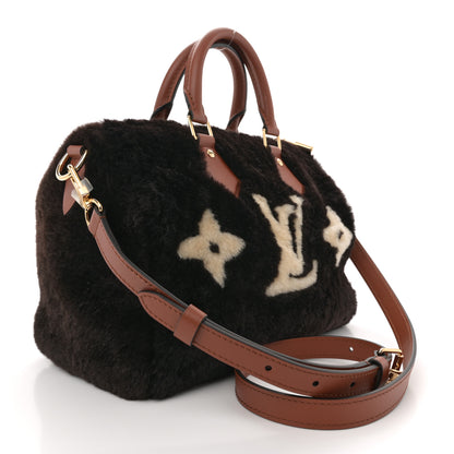 Louis Vuitton Shearling Monogram LV Ski Cozygram Speedy Bandouliere 25 Chocolate Cream 3 of 10